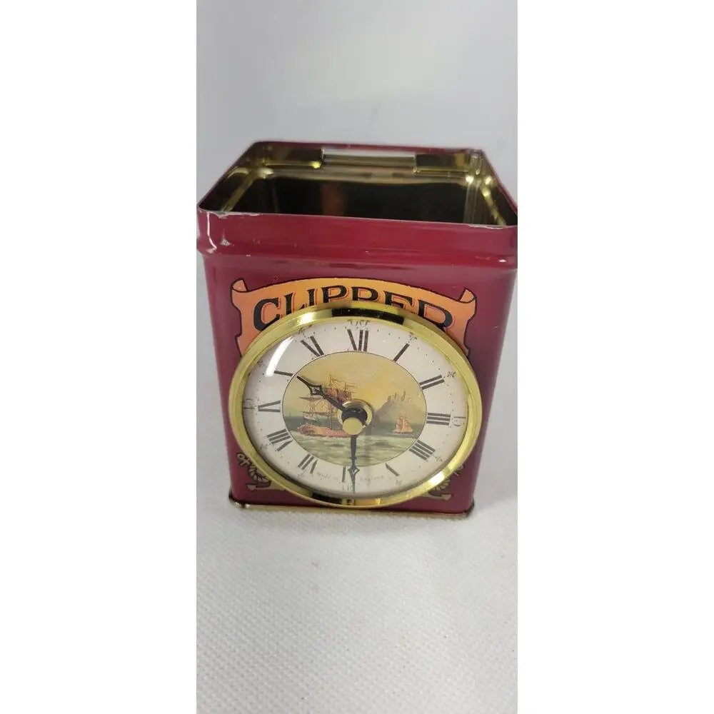 Roger Lascelles Clipper Brand Tea Caddy Clock Tin Nautical Sailing Ship...